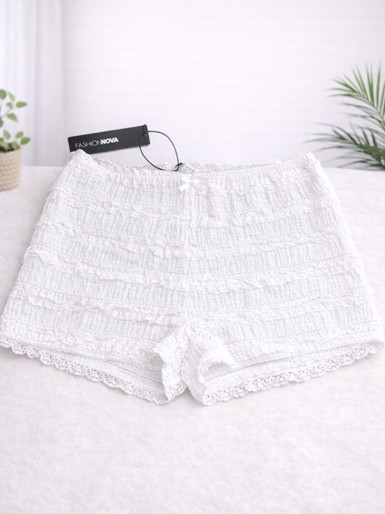 Fashion Nova White High Waist Lace Ruffle Shorts